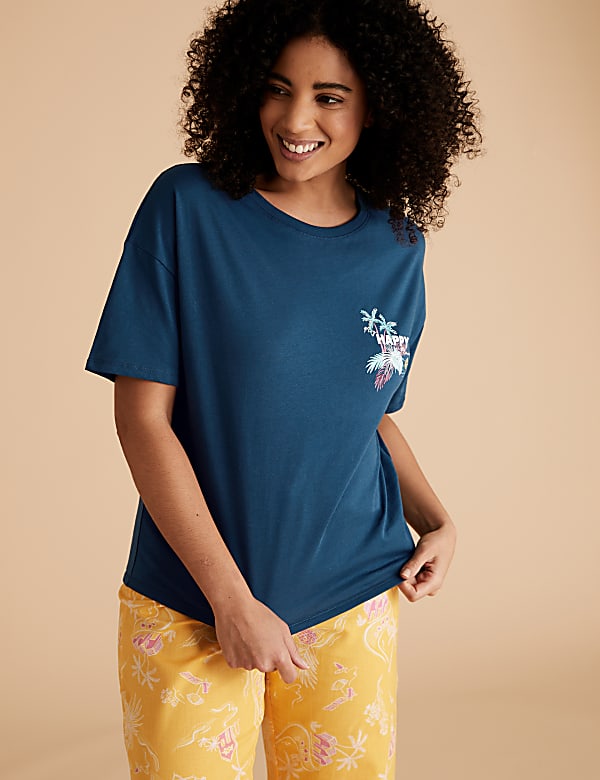 Cotton Happy Place Slogan Pyjama Tee