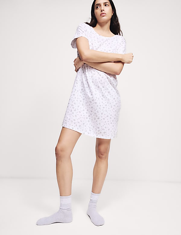 Cotton Modal Animal Print Short Nightdress - RS