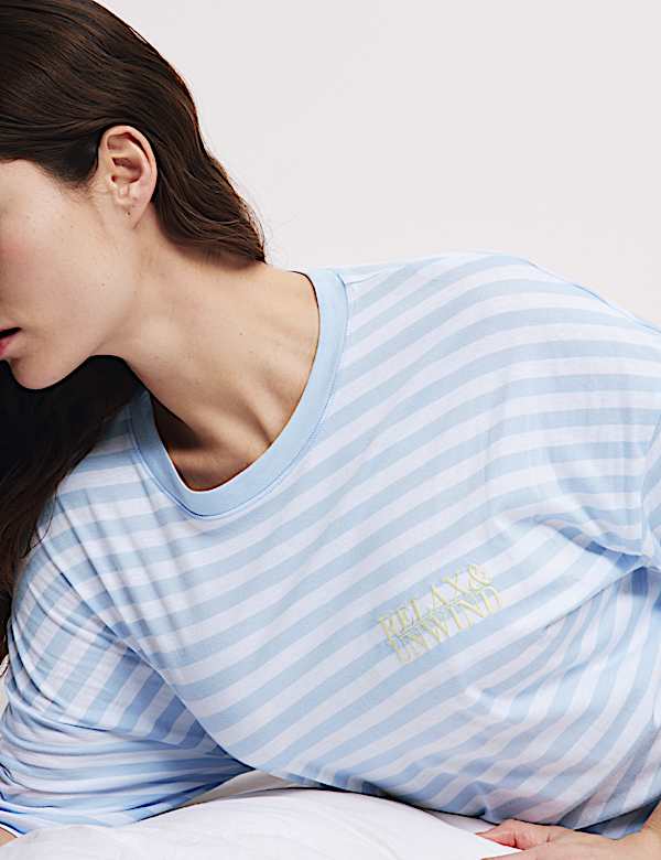 Cotton Modal Striped Short Nightshirt - VN