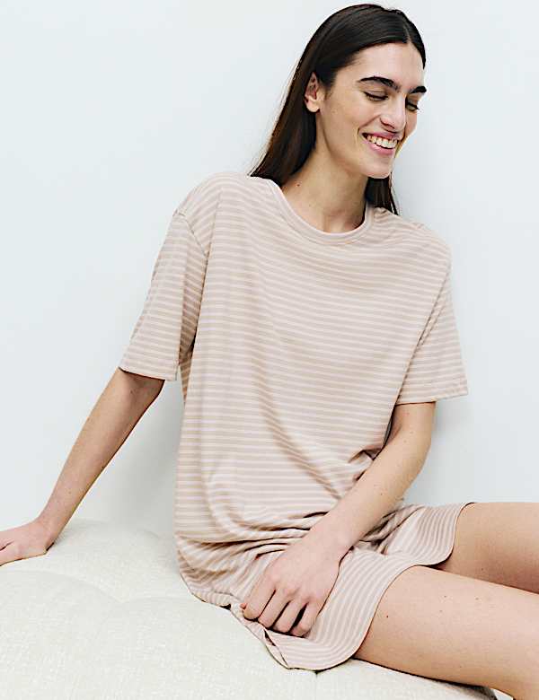 כותונת לילה פסים מכותנה ומודל - IL