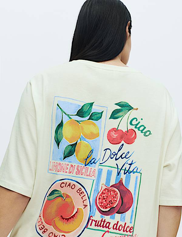 Cotton Modal Fruit Graphic Oversized T-Shirt | IVORY