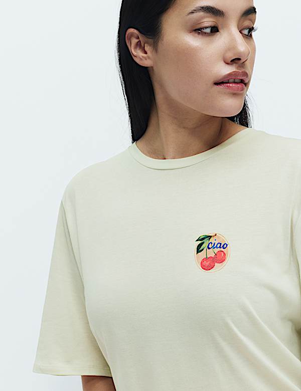 Cotton Modal Fruit Graphic Oversized T-Shirt - LV