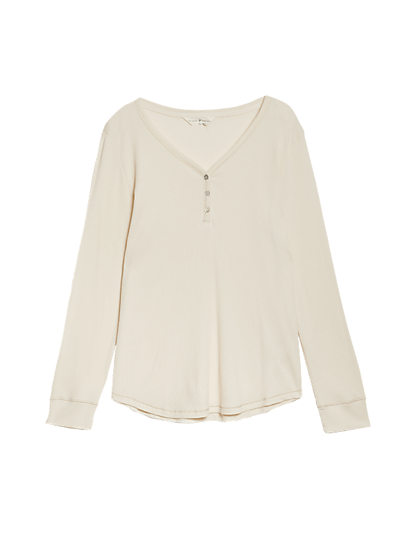 Cotton Ribbed Henley Top