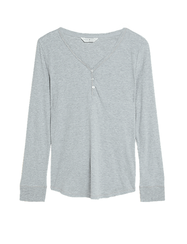 Cotton Ribbed Henley Top