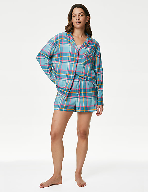 Cotton Blend Checked Pyjama Shorts