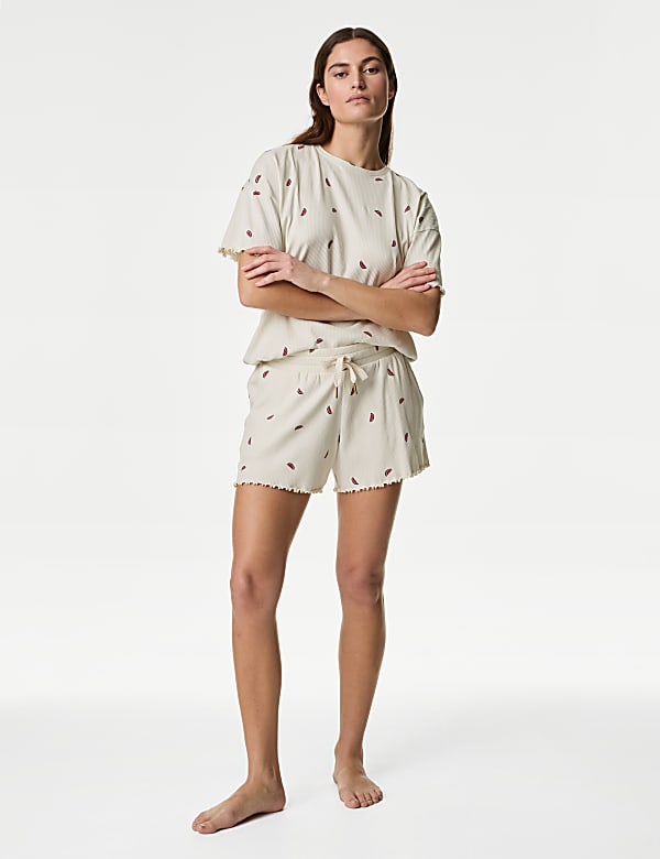 Cotton Rich Ribbed Lounge Pyjama Shorts - IL