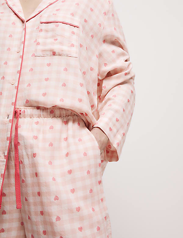 Cotton Rich Checked Heart Print Pyjama Shorts