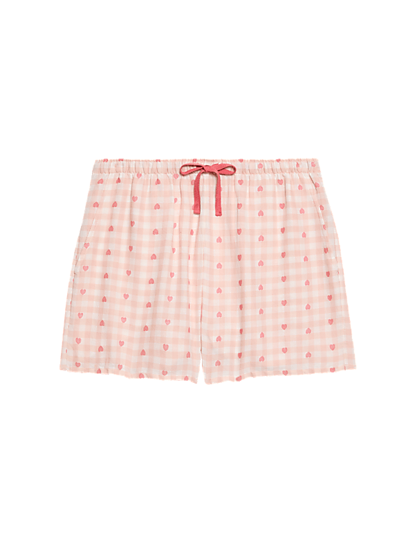 Cotton Rich Checked Heart Print Pyjama Shorts