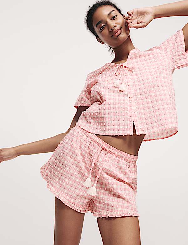 Pure Cotton Dobby Gingham Pyjama Shorts - LV