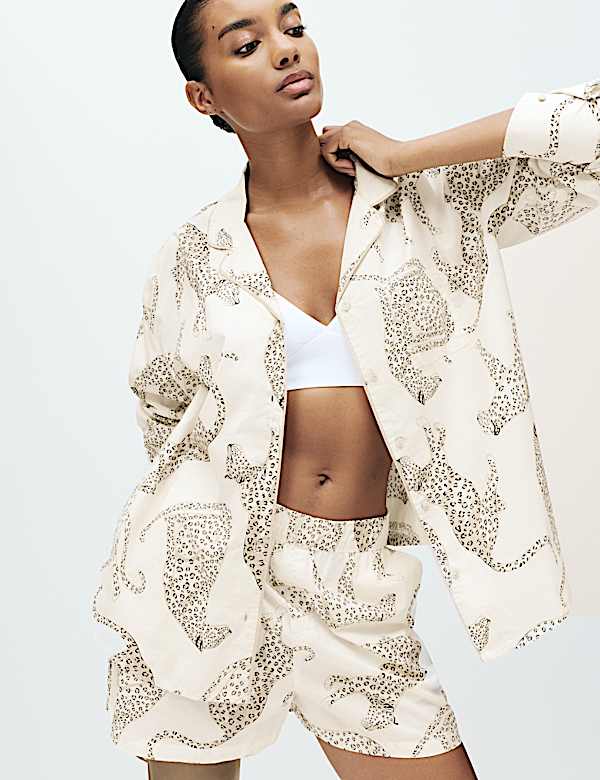 Pure Cotton Animal Print Pyjama Shorts - HU