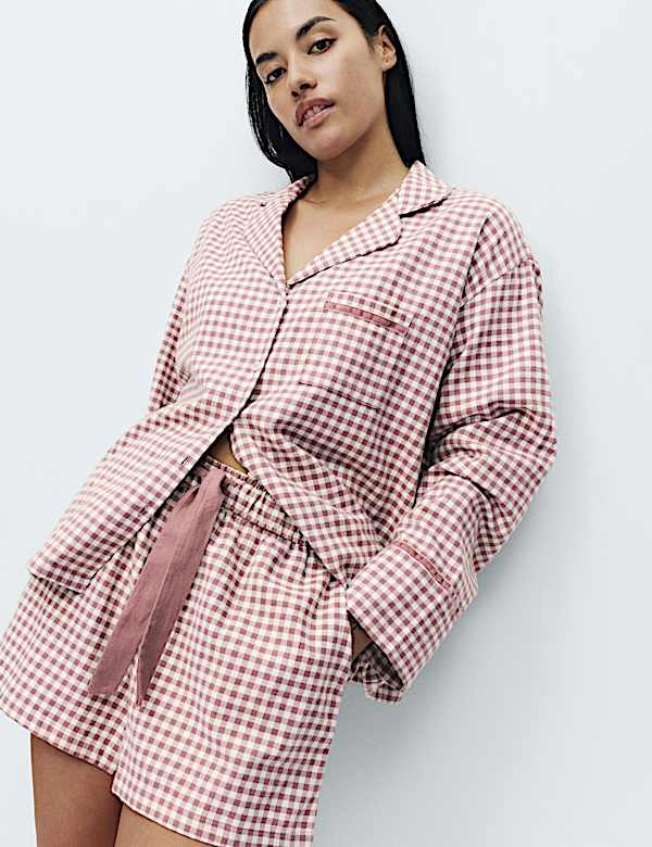 Pure Cotton Flannel Gingham Pyjama Shorts - PT