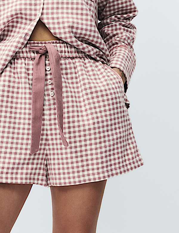 Pure Cotton Flannel Gingham Pyjama Shorts - PT