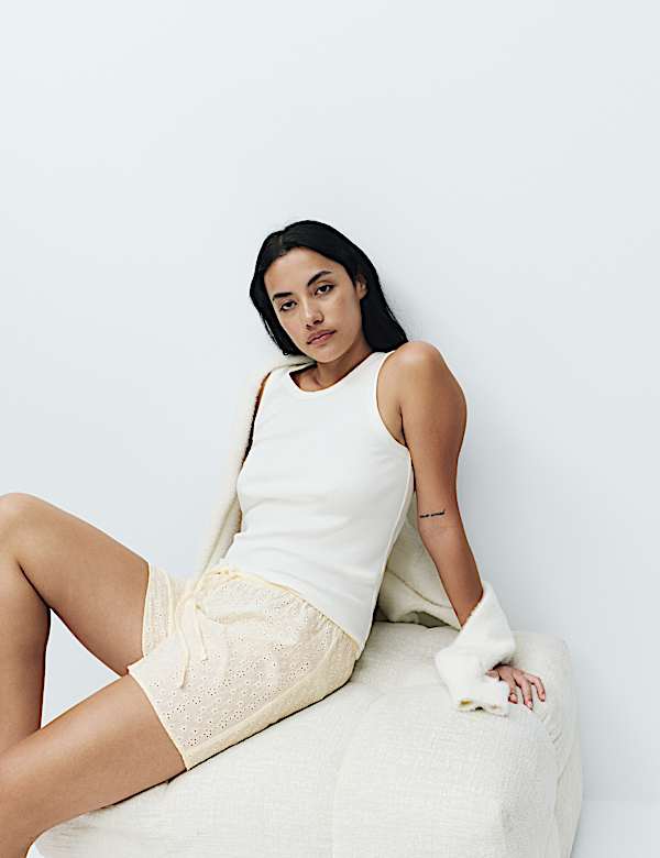 Short de pyjama 100 % coton brod&eacute; - CH