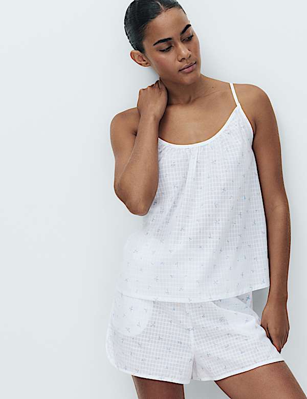 Pure Cotton Floral Grid Check Pyjama Shorts - AT