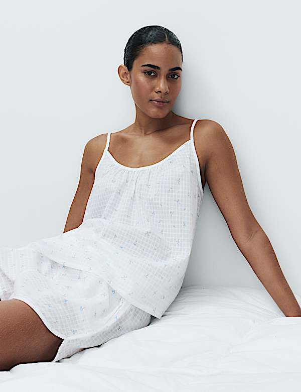 Pure Cotton Floral Grid Check Pyjama Shorts - AT