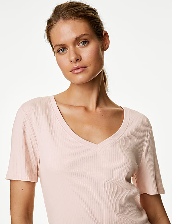 Ribbed Cotton Modal Pyjama Top SOFT PINK Pyjamas M S CA