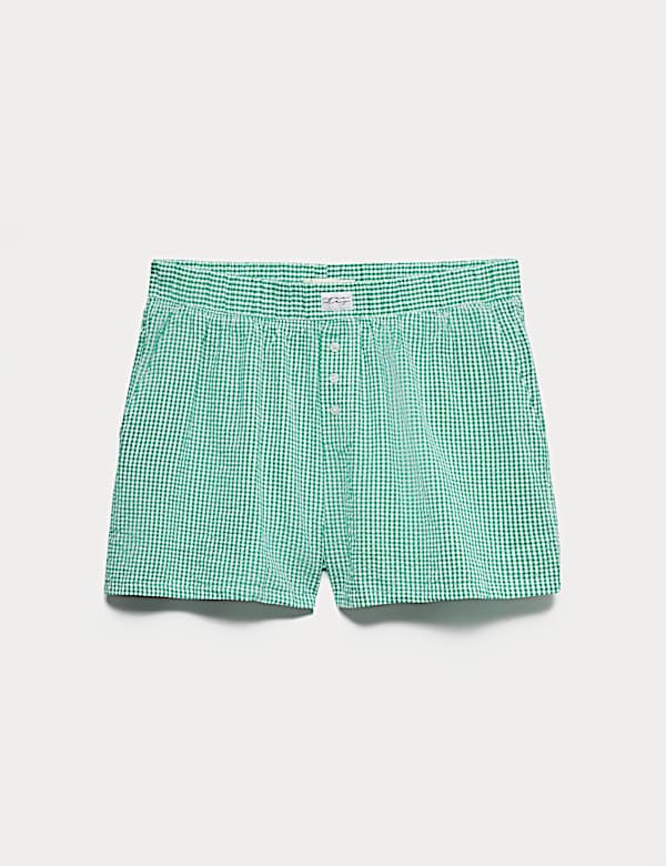 Pure Cotton Seersucker Gingham Pyjama Shorts - DE