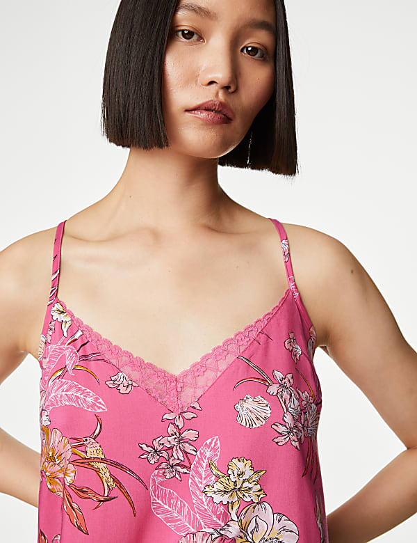 Floral Print Lace Trim Cami Top