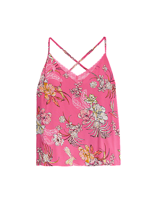 Floral Print Lace Trim Cami Top