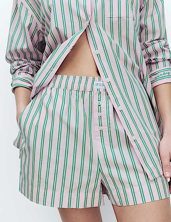 Pure Cotton Poplin Striped Pyjama Shorts - CA