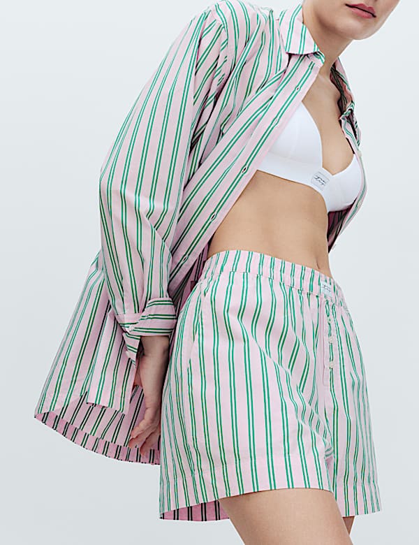 Celana Pendek Piyama Katun Murni Motif Garis Poplin - ID