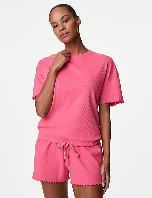Cotton Rich Ribbed Drawstring Lounge Top