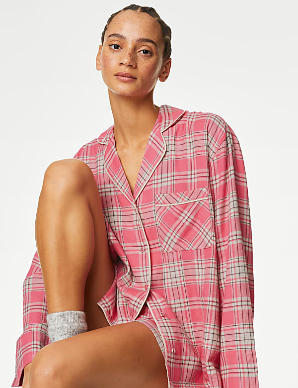 Cotton Blend Checked Pyjama Top PINK MIX Pyjamas M S CA