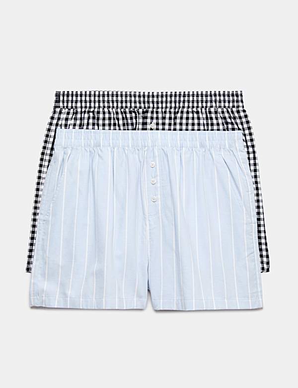 2 Pack Pure Cotton Striped Pyjama Shorts