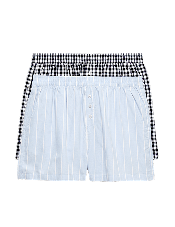 2 Pack Pure Cotton Striped Pyjama Shorts