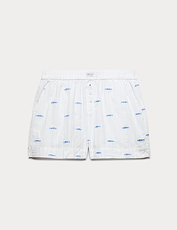 Korte pyjamabroek van popeline met geborduurd sardientjesmotief - BE