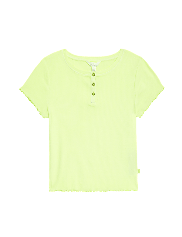 Cotton Rich Ribbed Cropped Pyjama Top