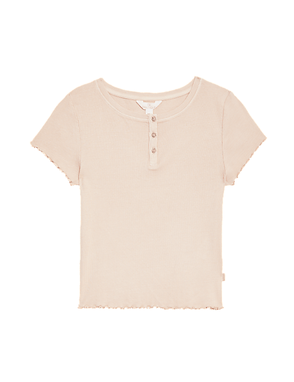 Cotton Rich Ribbed Cropped Pyjama Top