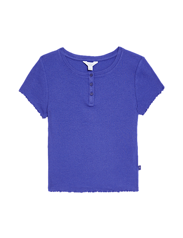 Cotton Rich Ribbed Cropped Pyjama Top