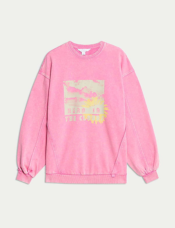 Cotton Rich Slogan Oversized Sweatshirt FLAMINGO Pyjamas M&S HK