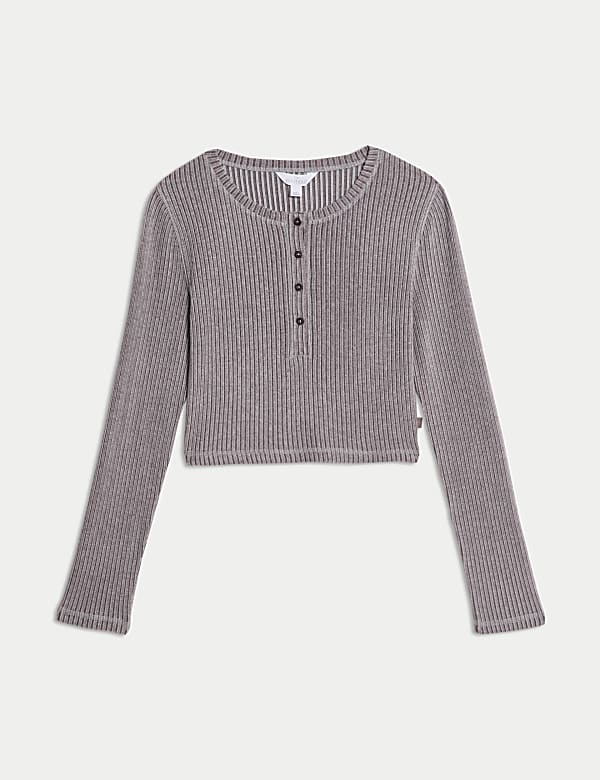 Marks Spencer Ribbed Henley Pyjama Top Sable M
