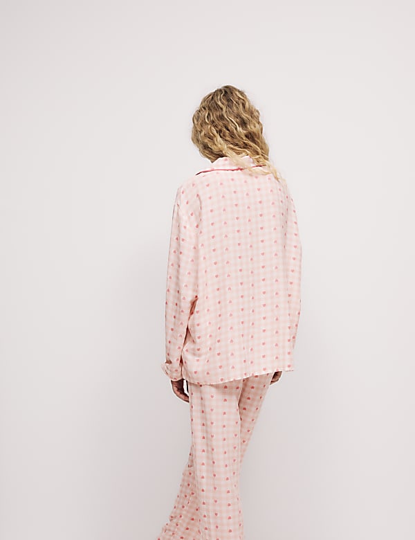 Cotton Rich Checked Heart Print Pyjama Top