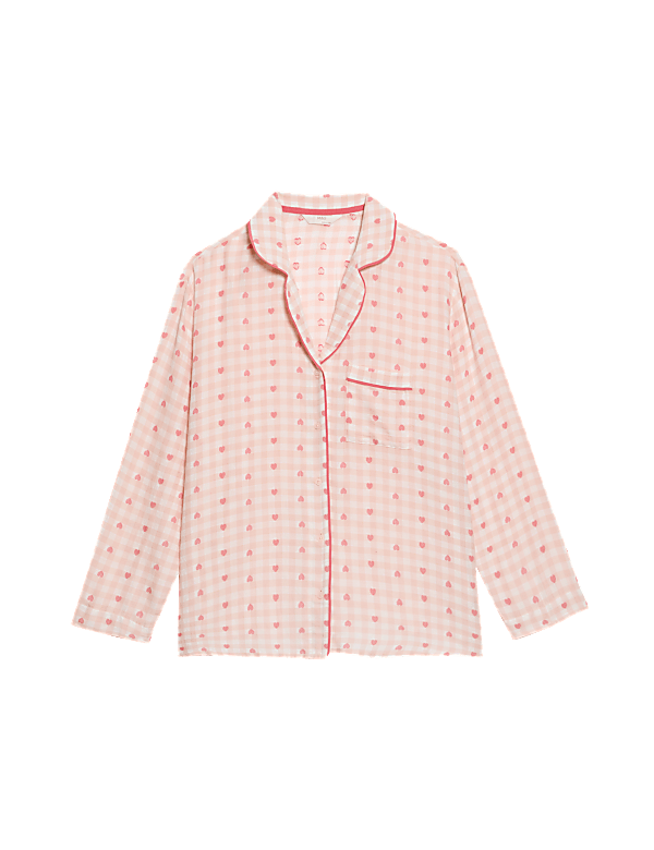 Cotton Rich Checked Heart Print Pyjama Top