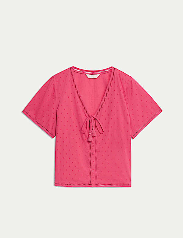 Pure Cotton Dobby Tie Front Pyjama Top - US