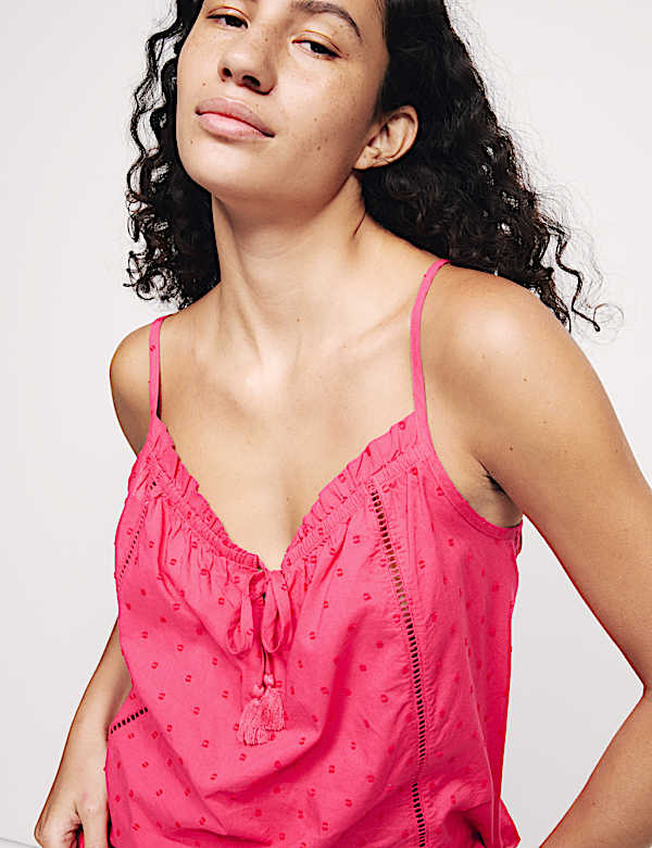 Pure Cotton Tie Front Cami Pyjama Top - US