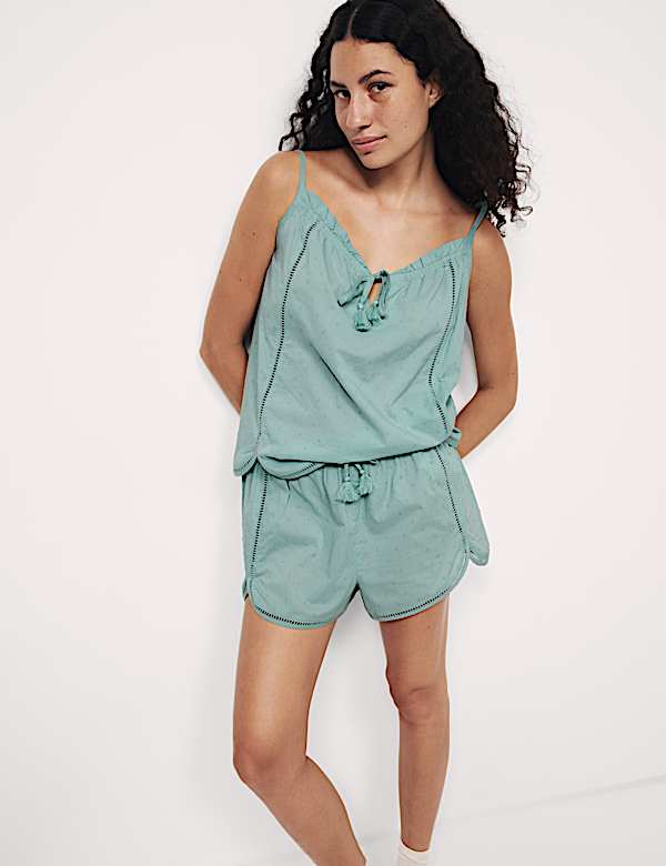 Schlafanzug-Trägeroberteil aus reiner Baumwolle mit Bindedetail vorne - DE