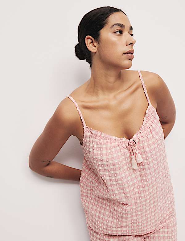 Pure Cotton Gingham Cami Pyjama Top - GR