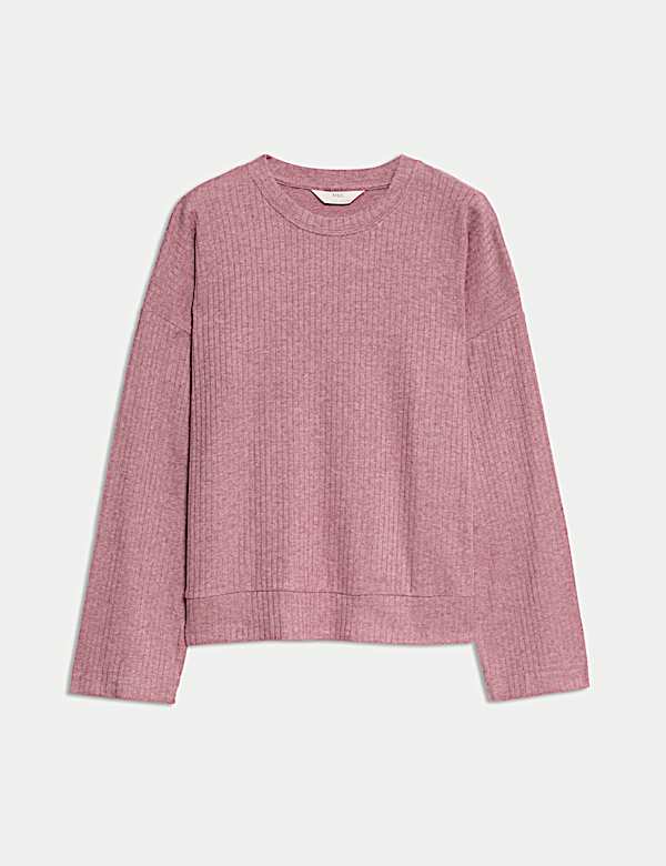 Ribbed Crew Neck Long Sleeve Pyjama Top - RO