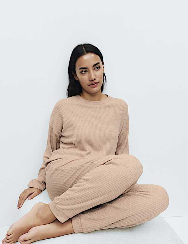 Ribbed Crew Neck Long Sleeve Pyjama Top