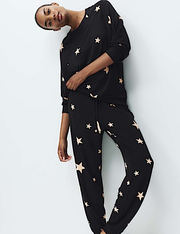 Star Print Crew Neck Long Sleeve Pyjama Top