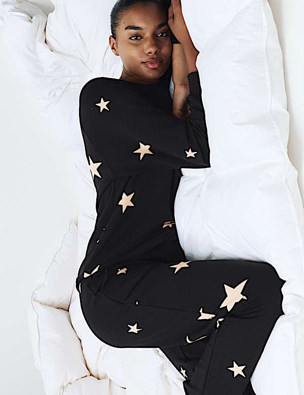 Star Print Crew Neck Long Sleeve Pyjama Top