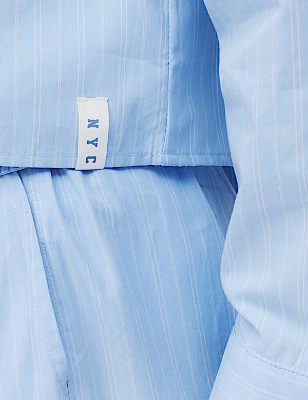 Pure Cotton Striped Cropped Pyjama Shirt - MX