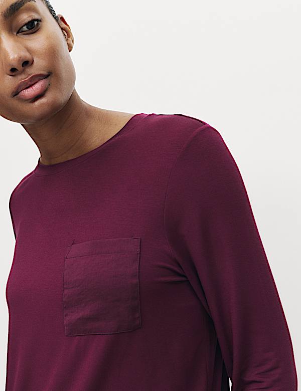 Satin Trim Long Sleeve Pyjama Top - ES