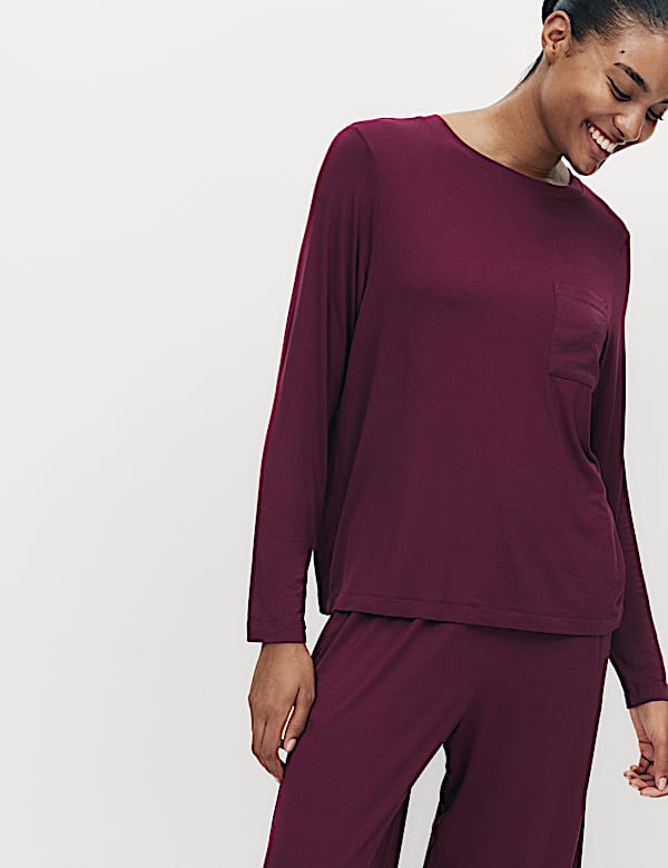 Satin Trim Long Sleeve Pyjama Top - ES