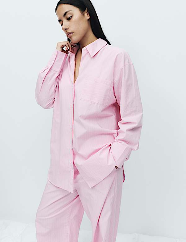 Pure Cotton Poplin Striped Pyjama Shirt - SK