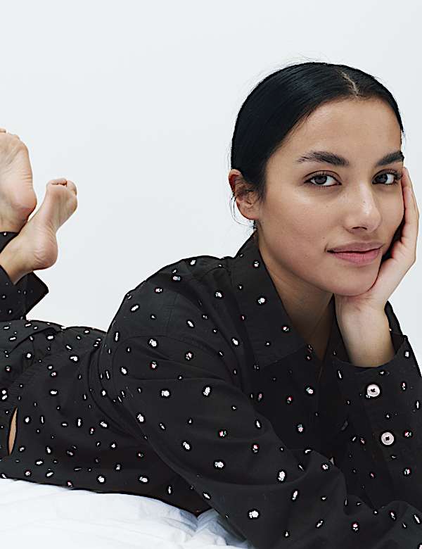 Pure Cotton Floral Cropped Lounge Shirt